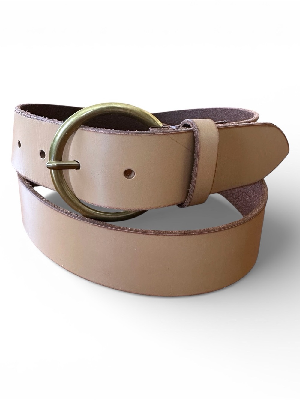 Frye Natural Leather Belt with Round Brass-Tone Buckle Size Large